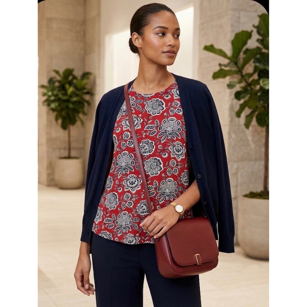 Madewell Red Floral Open Back Tie Neck Ruffle Hem Sleeveless Top XS